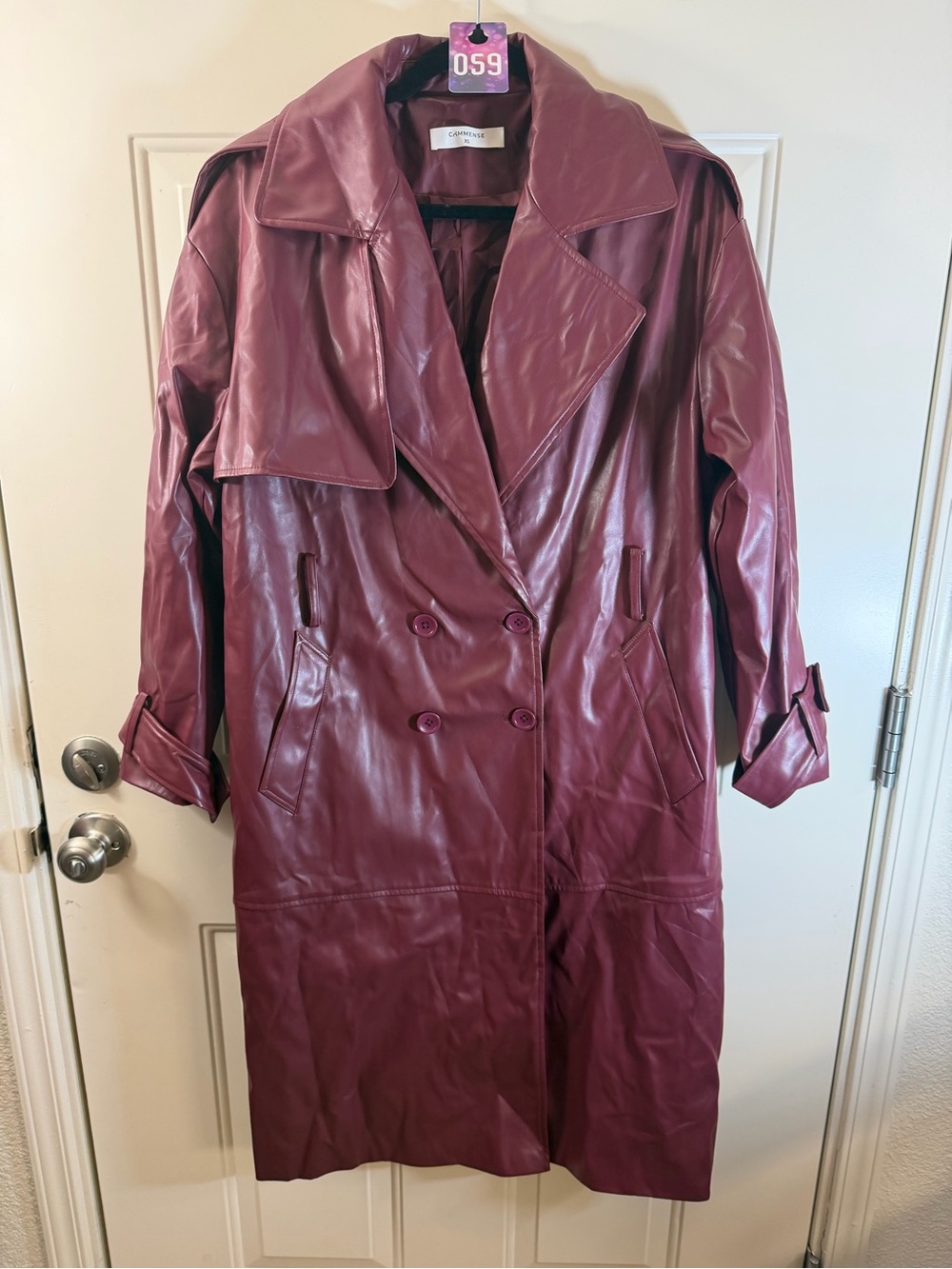 Commense Faux Leather Trench Coat Women’s XS Burgundy 059